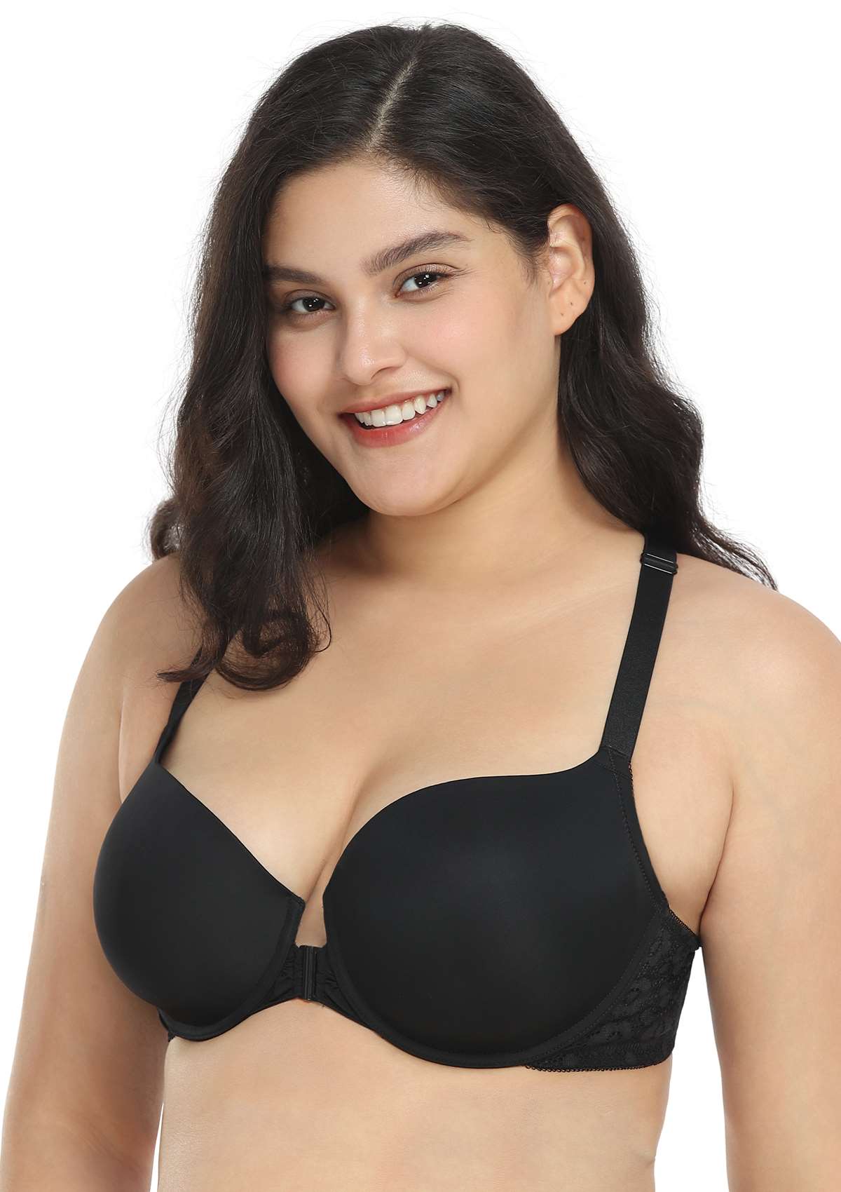 Serena Front-Close Lace-Back Black Underwire Bra - HSIA