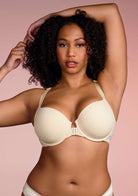 Serena Front-Close Champagne Lace-Back Racerback Underwire Bra Set - HSIA