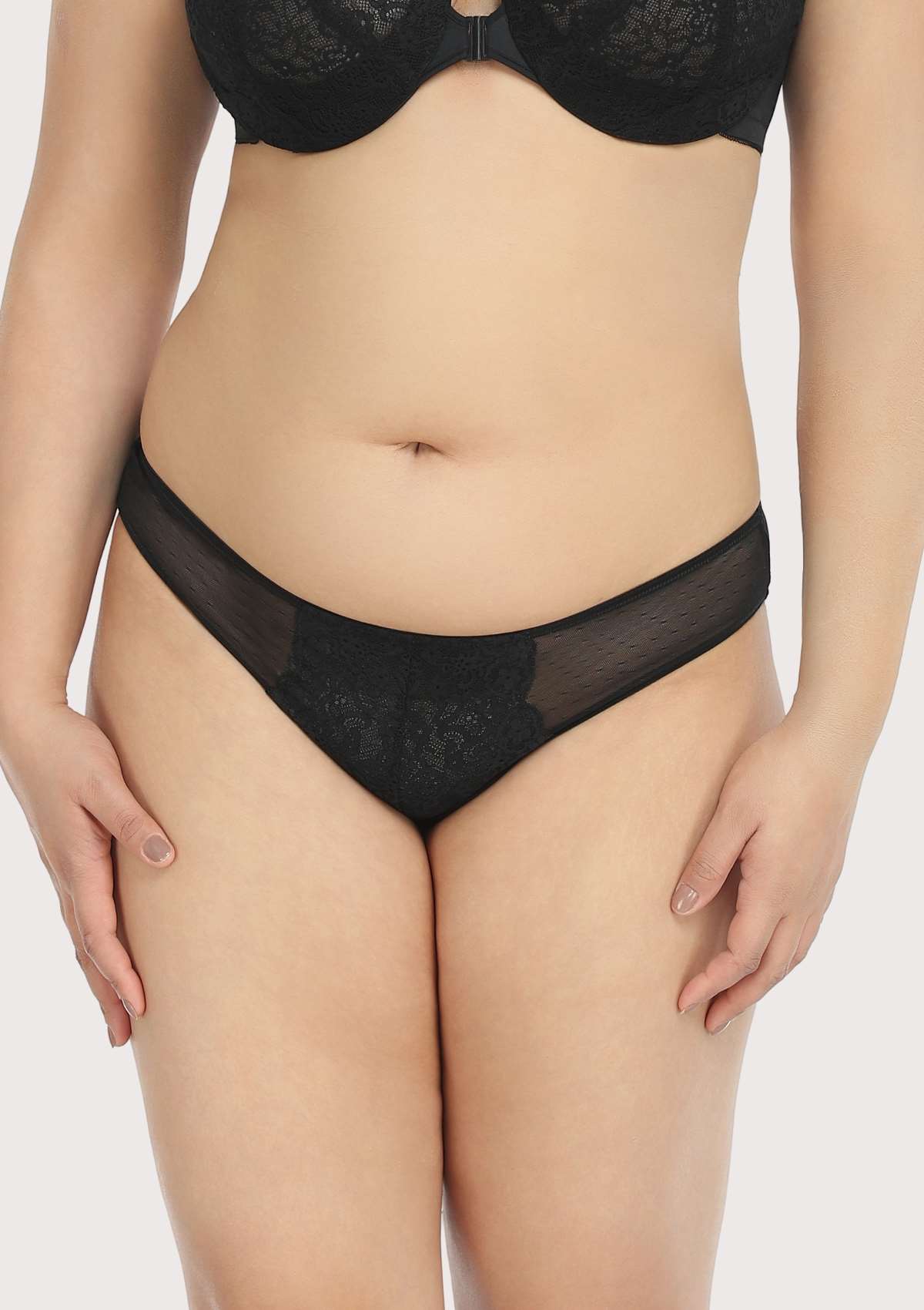 Nymphaea Front Floral Black Lace Bikini Underwear - HSIA