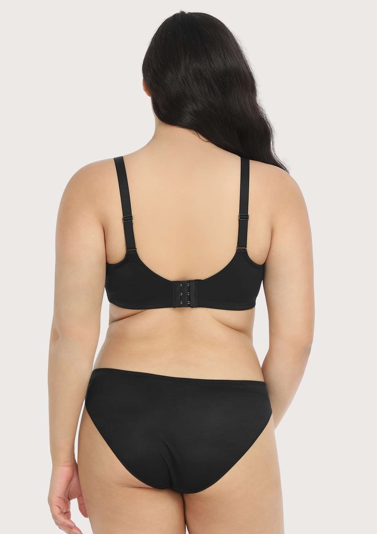 Billie Cross Front Strap Black Smooth Sheer Mesh Underwire Bra Set - HSIA