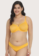 Billie Cross Front Strap Yellow Smooth Sheer Mesh Underwire Bra Set - HSIA