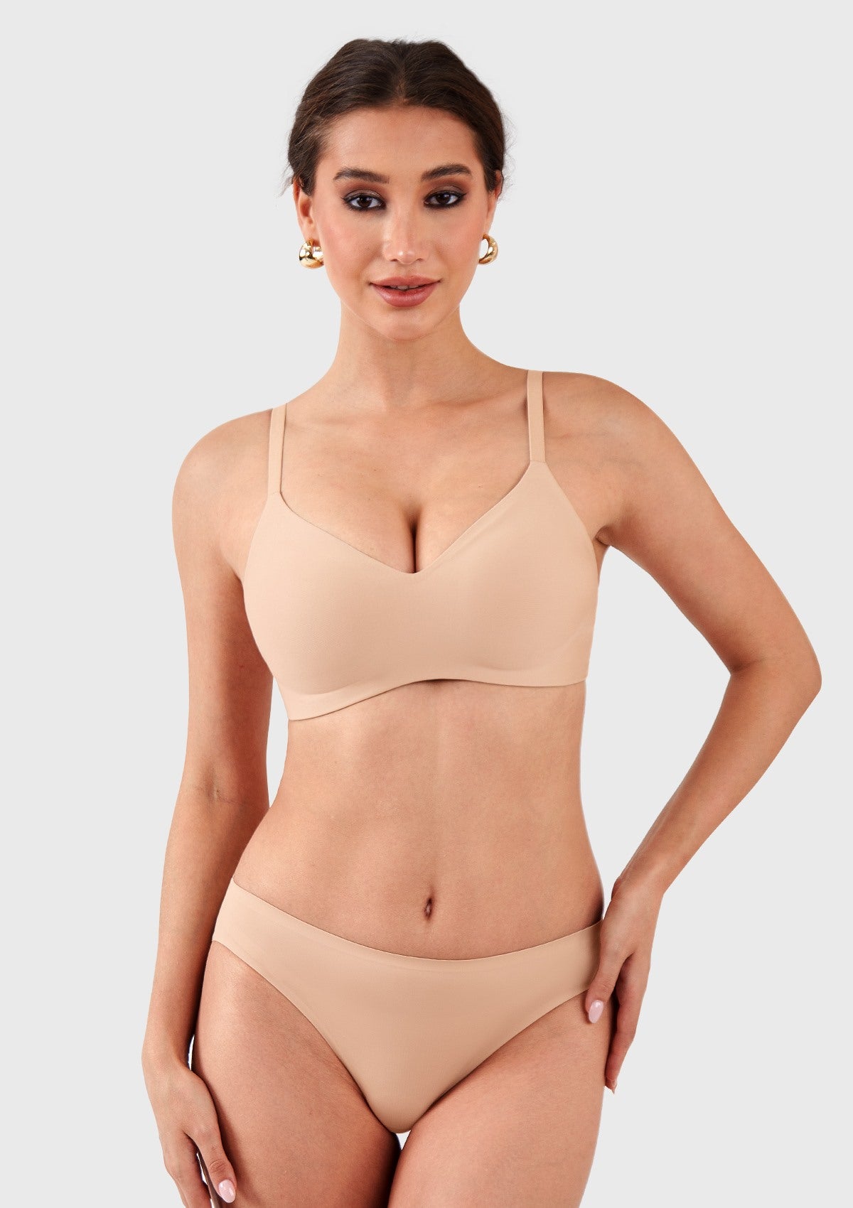 HSIA V-Neck Wireless Bra Breathable Mesh Lining Jelly Gel Lifting Support T-shirt Push Up Bralettes Plunge Seamless - HSIA