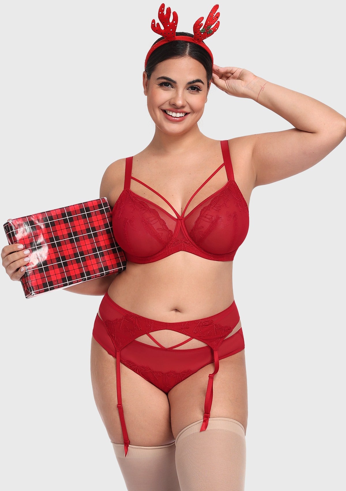 HSIA Renna Holiday Embroidered Red Mesh Brief Underwear - HSIA