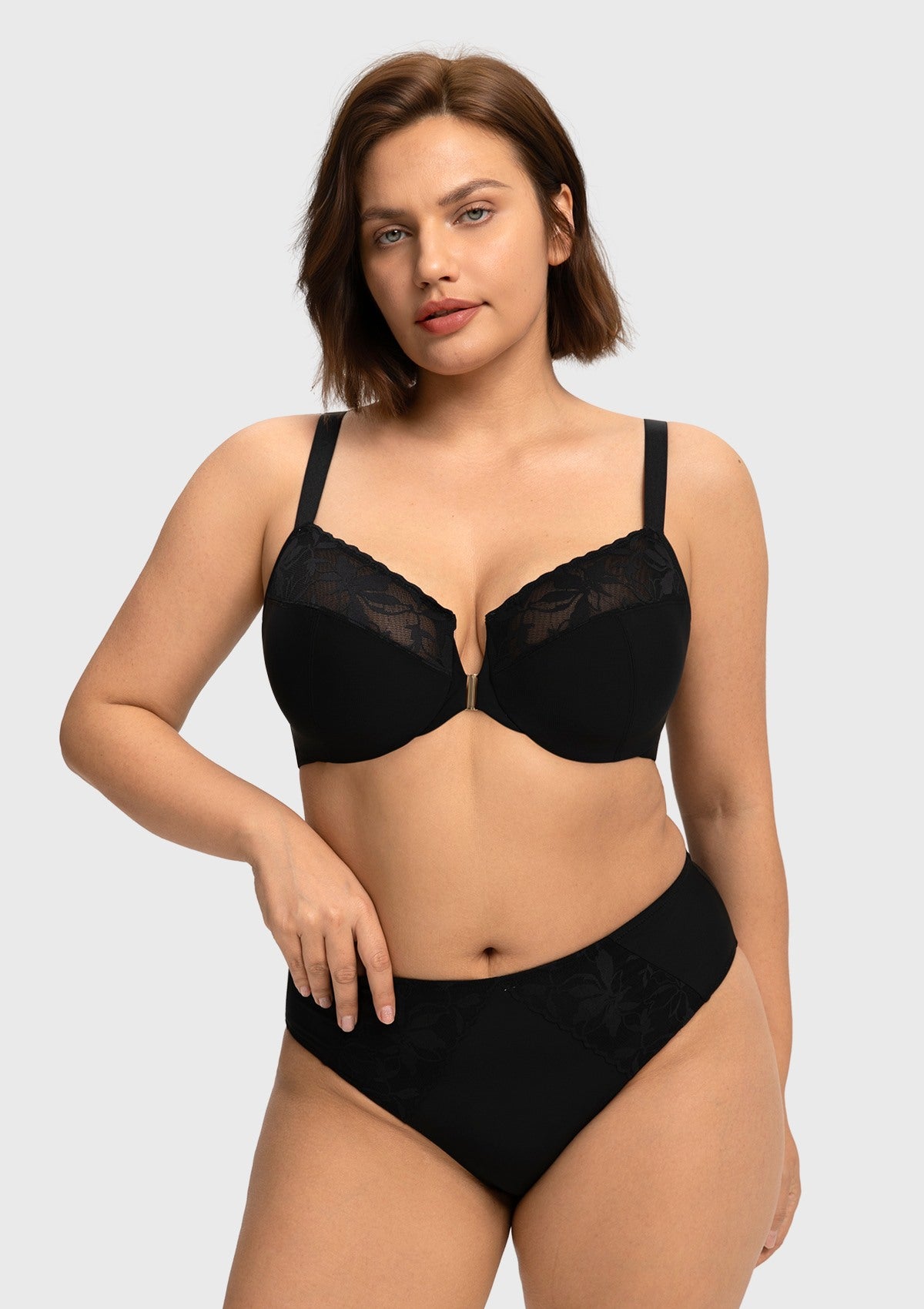 HSIA Anemone Unlined Plus Size Front Closure 3/4 Cup Underwire Back Support Bra Lace Trim for Sculpted Lift Womenswear - HSIA