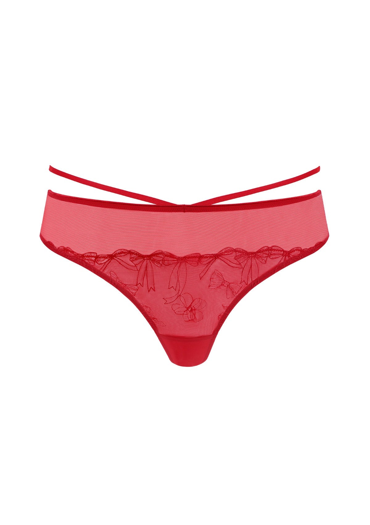 HSIA Renna Holiday Embroidered Red Mesh Thong Underwear - HSIA