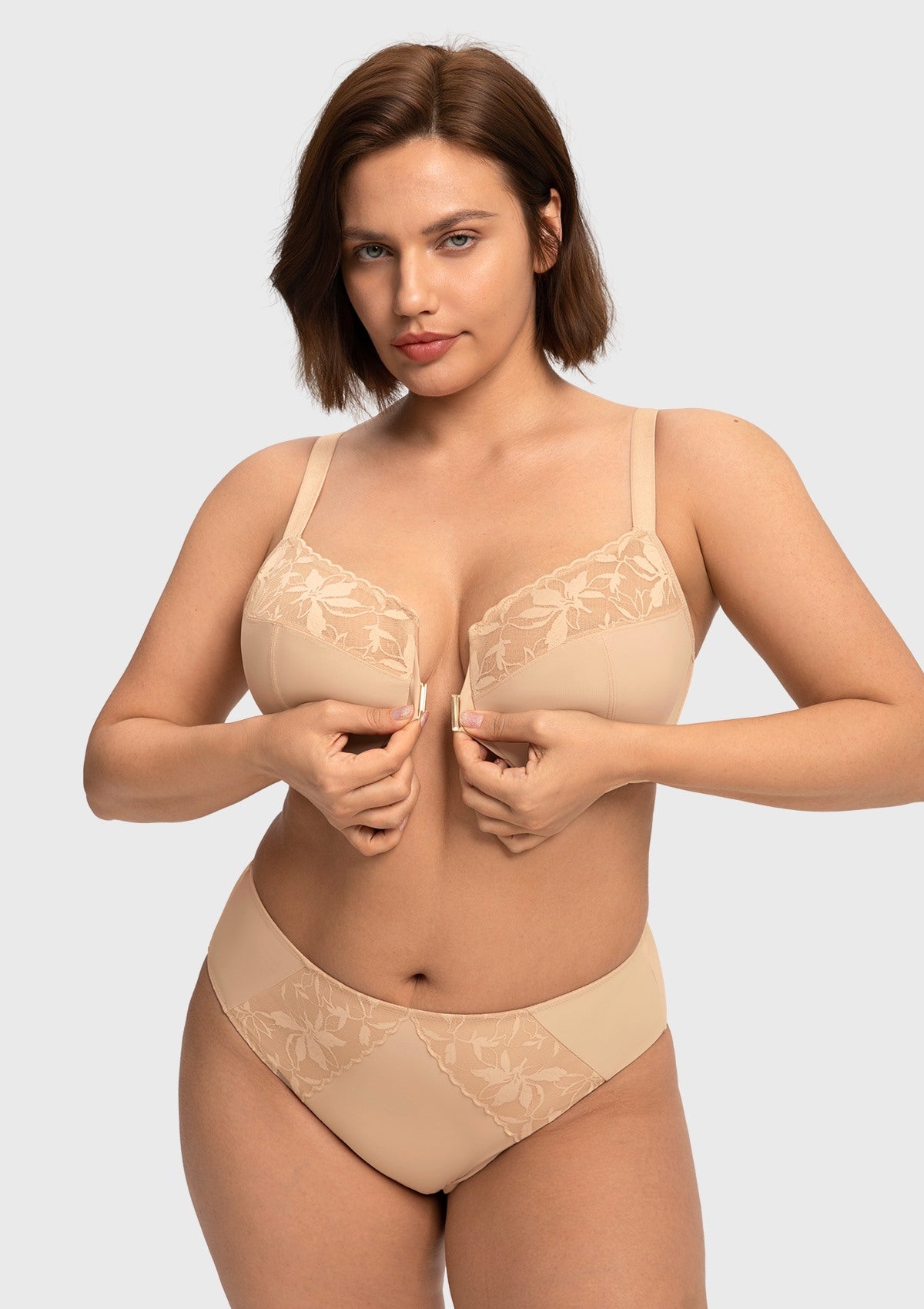 HSIA Anemone Unlined Plus Size Front Closure 3/4 Cup Underwire Back Support Bra Lace Trim for Sculpted Lift Womenswear - HSIA