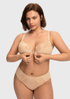 HSIA Anemone Unlined Plus Size Front Closure 3/4 Cup Underwire Back Support Bra Lace Trim for Sculpted Lift Womenswear - HSIA
