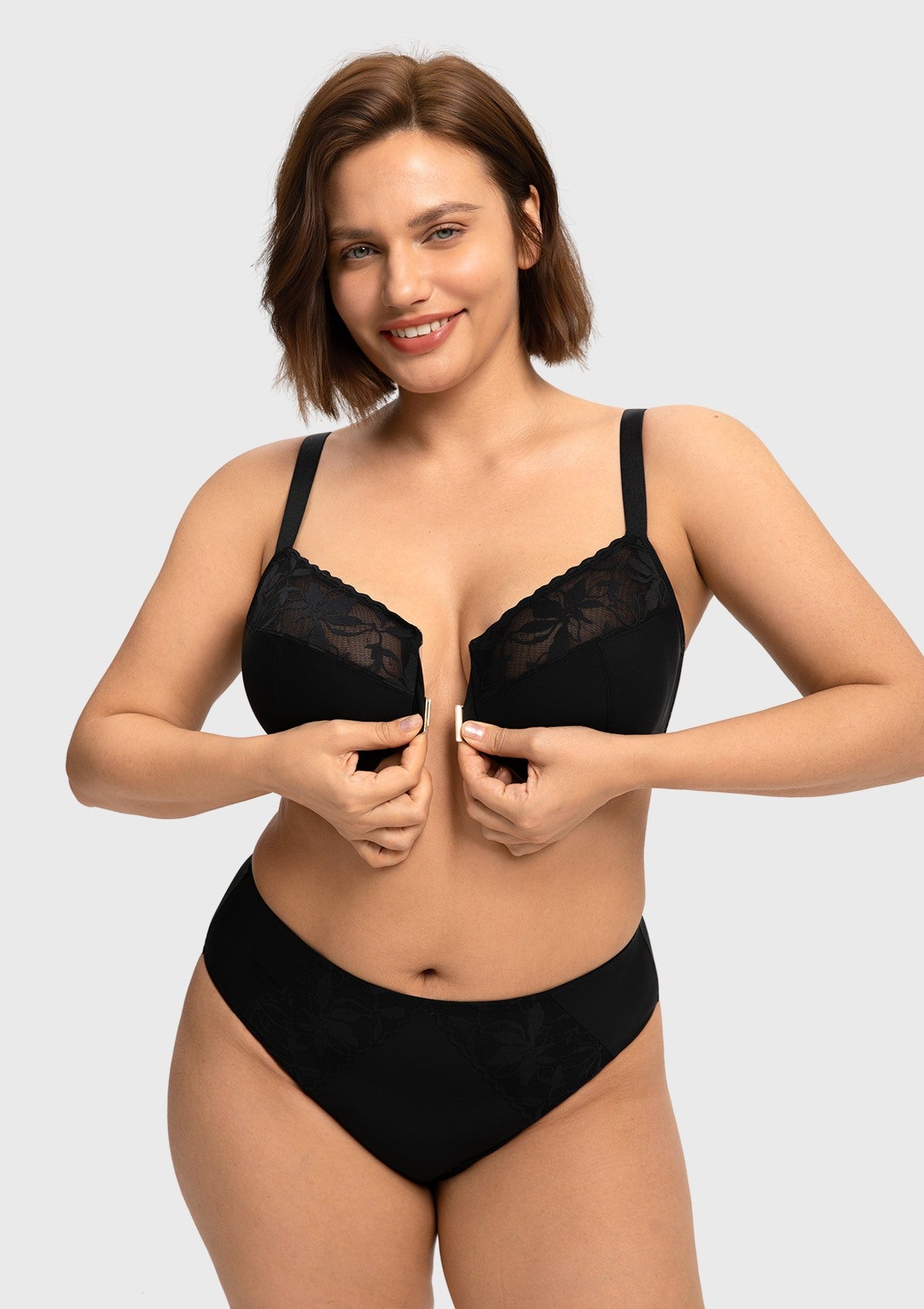 HSIA Anemone Unlined Plus Size Front Closure 3/4 Cup Underwire Back Support Bra Lace Trim for Sculpted Lift Womenswear - HSIA