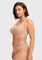 Serenata Flora Linear Lace Sheer Mesh Full Coverage Unlined Underwire Bra - HSIA