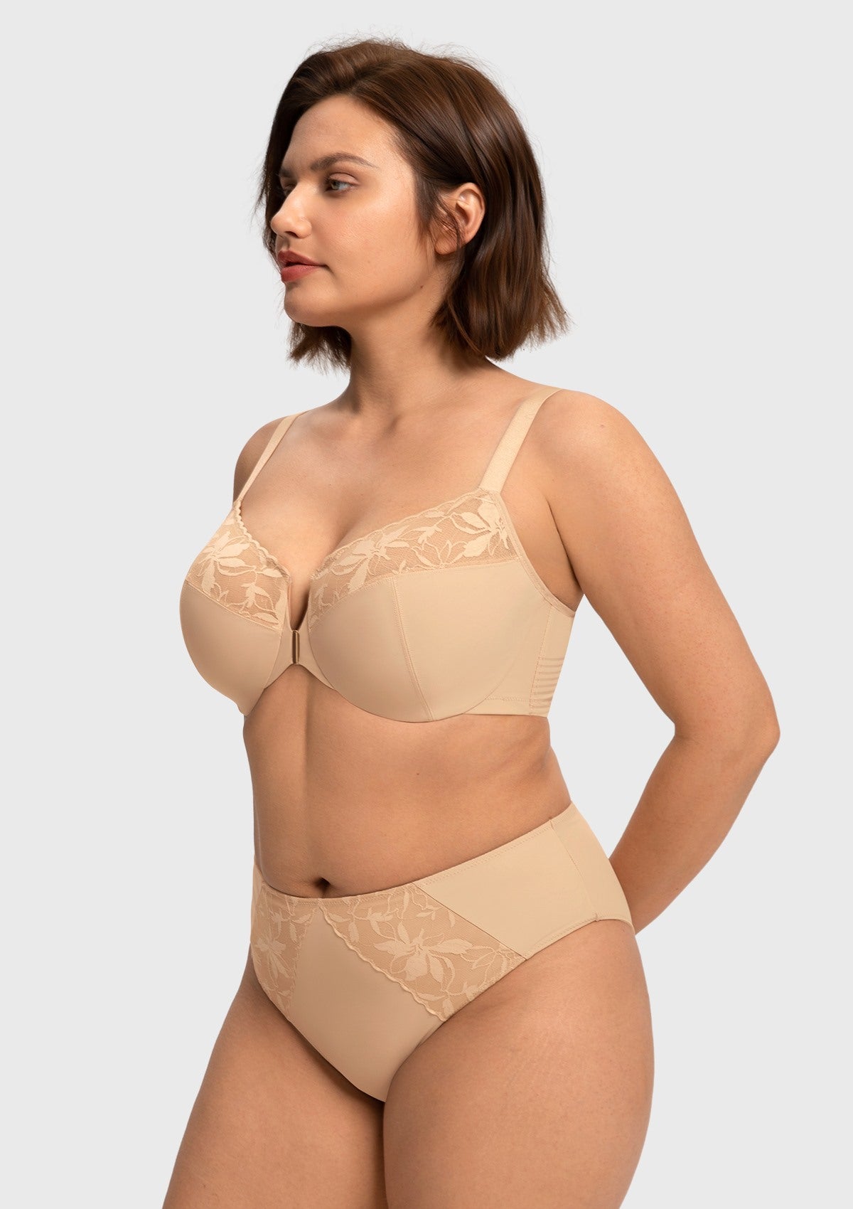 HSIA Anemone Unlined Plus Size Front Closure 3/4 Cup Underwire Back Support Bra Lace Trim for Sculpted Lift Womenswear - HSIA