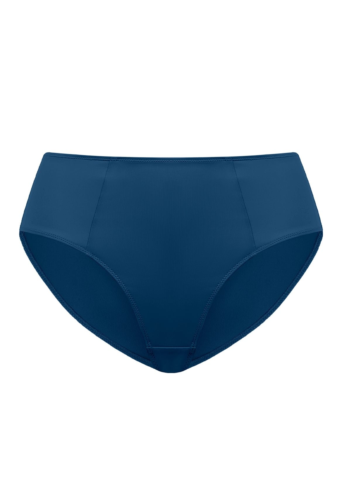 Studio flat lay of the Ocean Blue HSIA CoolComfort smooth mid-rise brief, highlighting the seamless double-stretch fabric for everyday comfort.