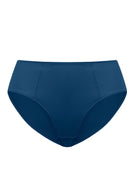 Studio flat lay of the Ocean Blue HSIA CoolComfort smooth mid-rise brief, highlighting the seamless double-stretch fabric for everyday comfort.