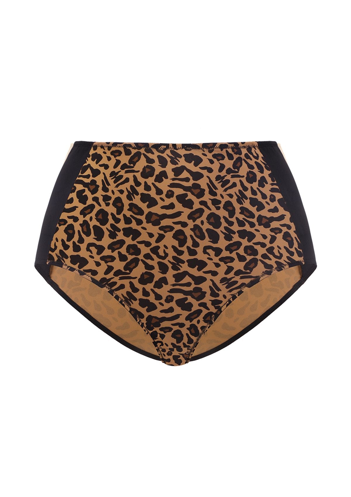 Studio view of the Black Leopard Print HSIA CoolComfort tummy control brief, featuring a chic pattern combined with light shaping support for everyday wear.