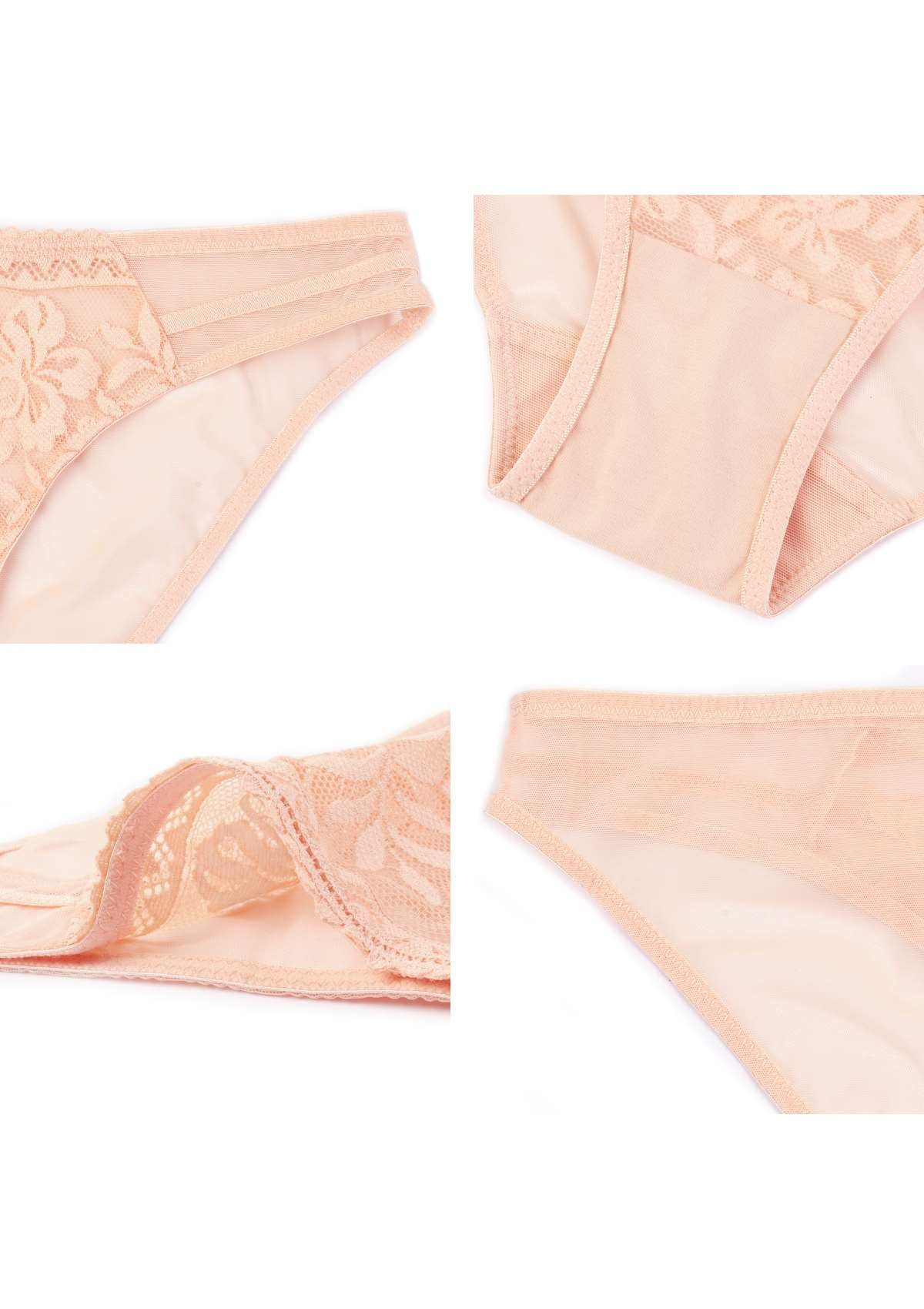 Gladioli Peach Floral Lace Bikini Underwear - HSIA