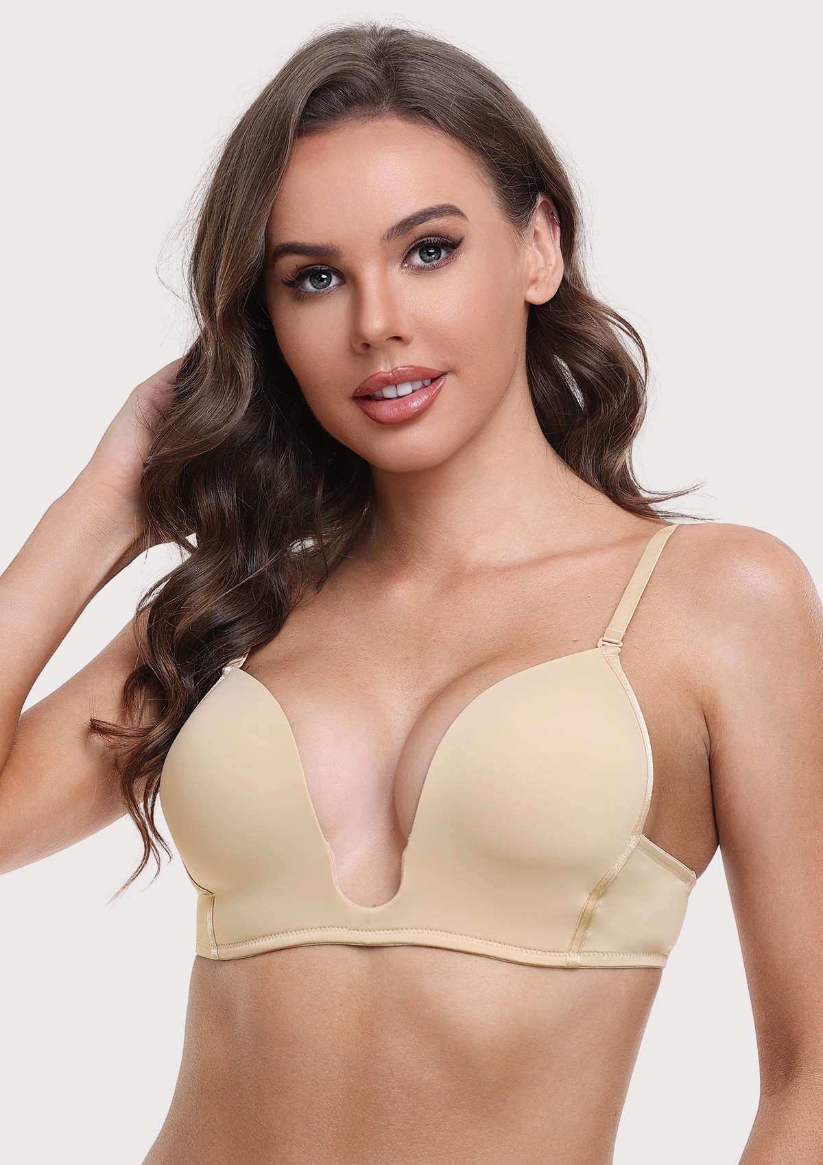 HSIA Deep U Plunge Push Up Low Back Wireless Bra - HSIA