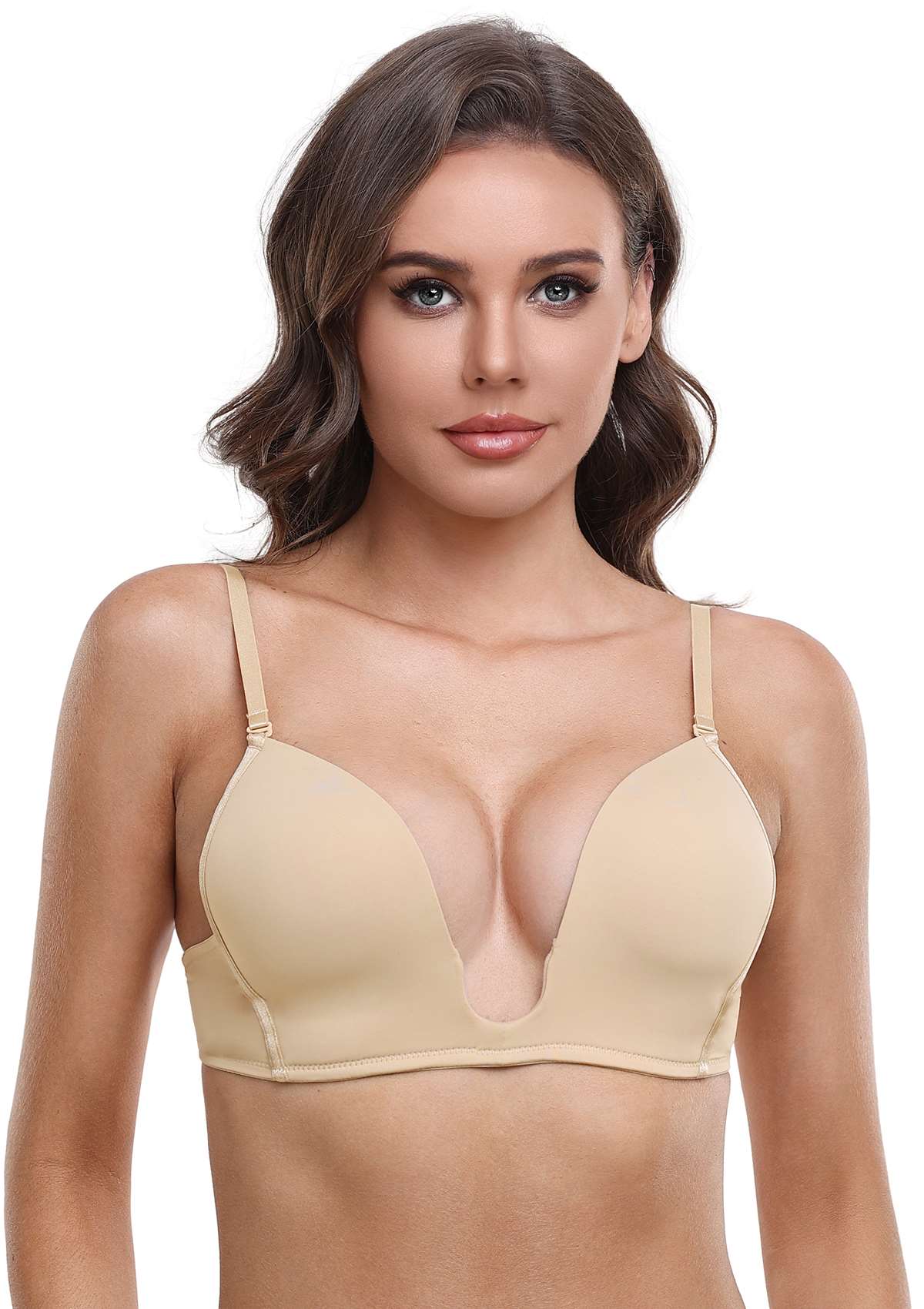 HSIA Deep U Plunge Push Up Low Back Wireless Bra - HSIA
