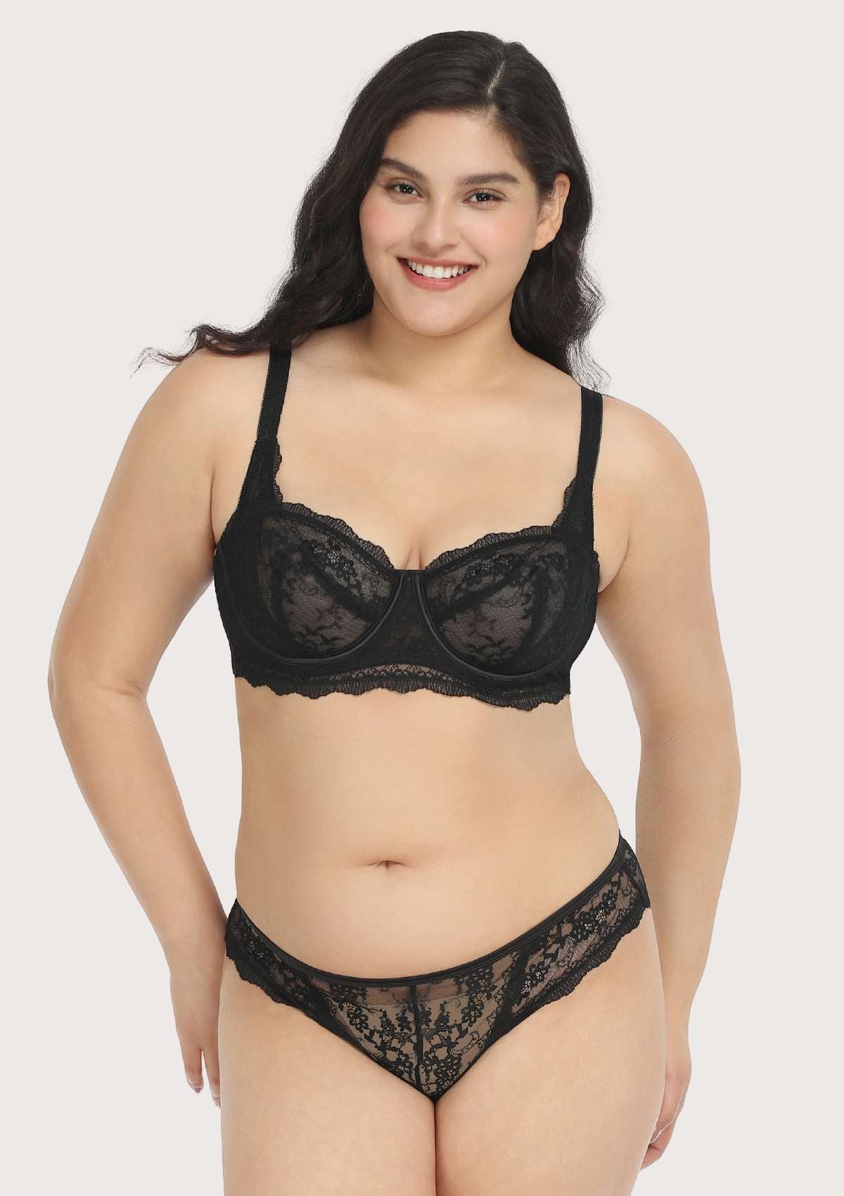 HSIA Floral Lace Unlined Bridal Black Balconette Bra Set - HSIA