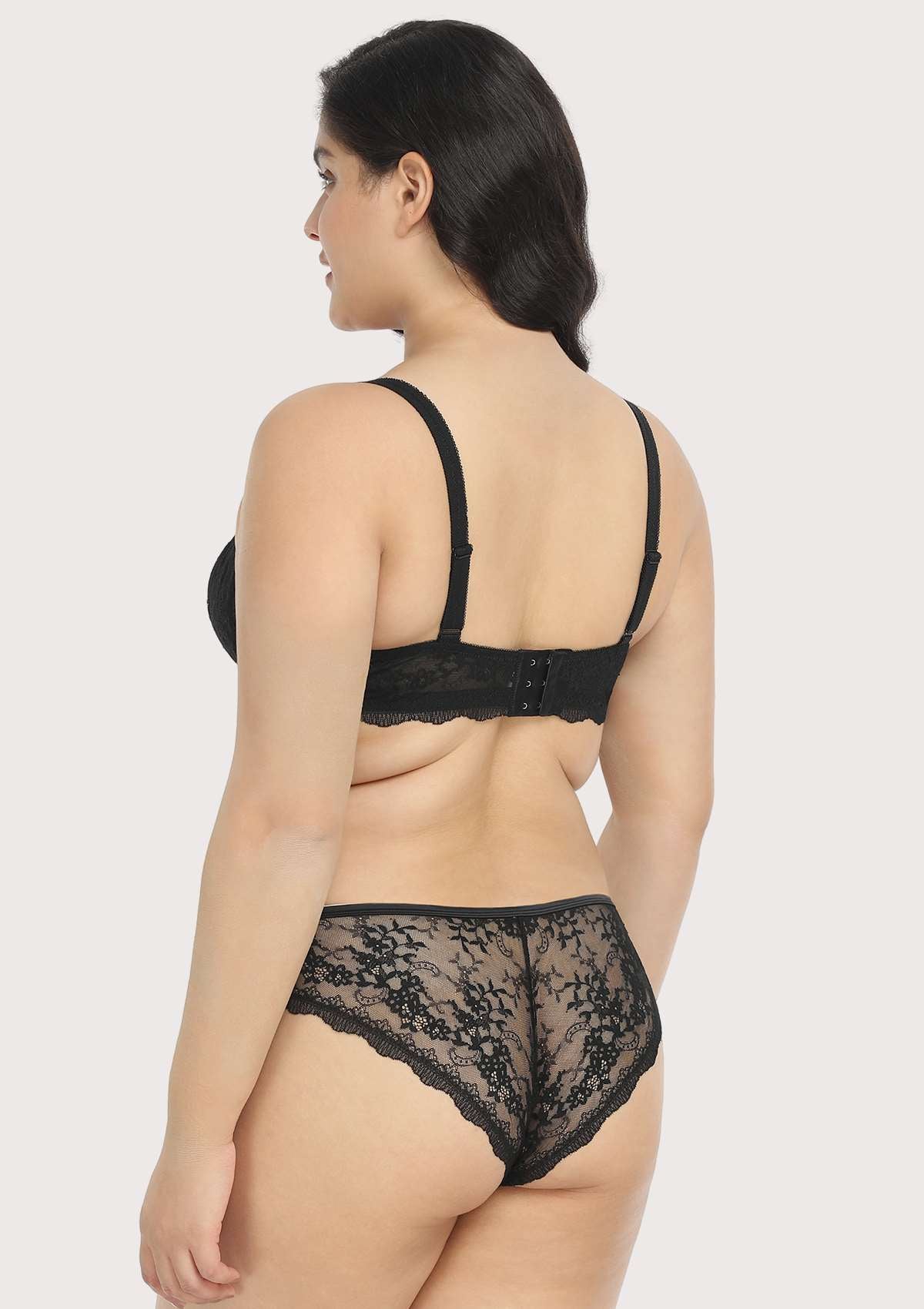 HSIA Floral Lace Unlined Bridal Black Balconette Bra Set - HSIA