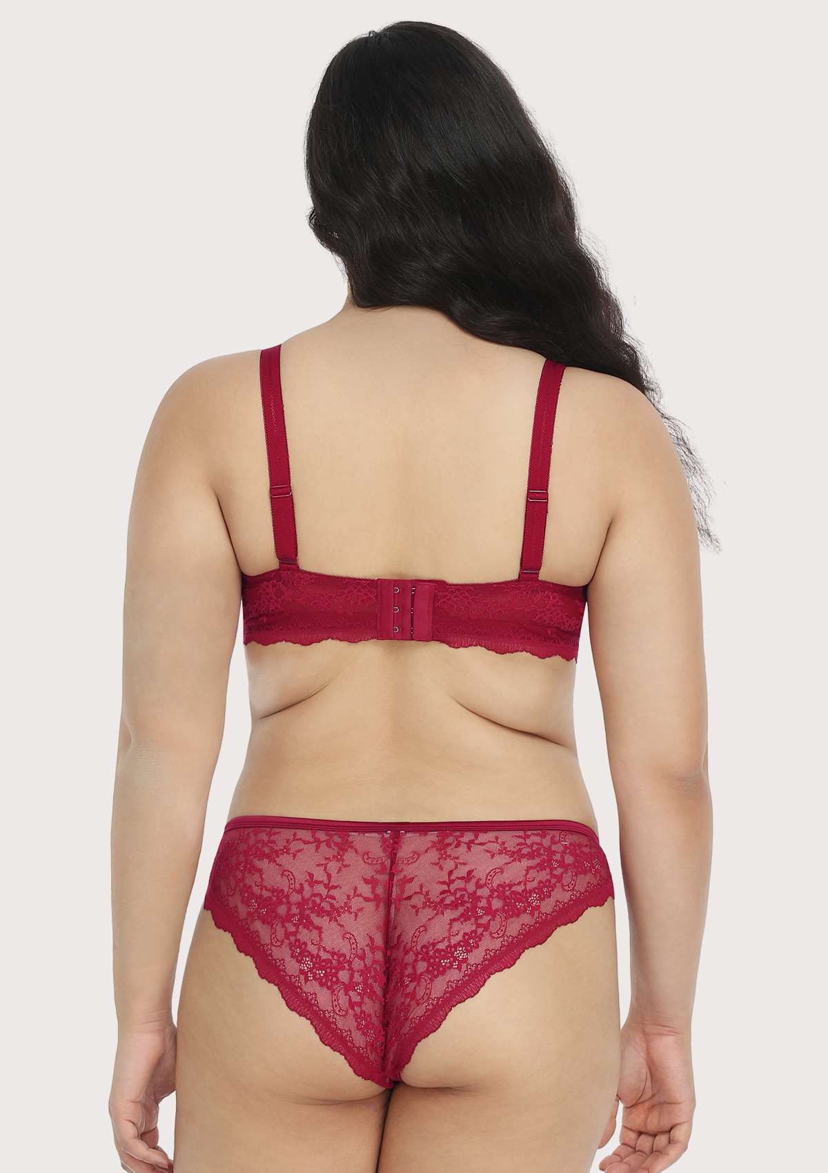HSIA Floral Lace Unlined Bridal Burgundy Balconette Bra Set - HSIA