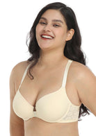 Serena Front-Close Champagne Lace-Back Racerback Underwire Bra Set - HSIA