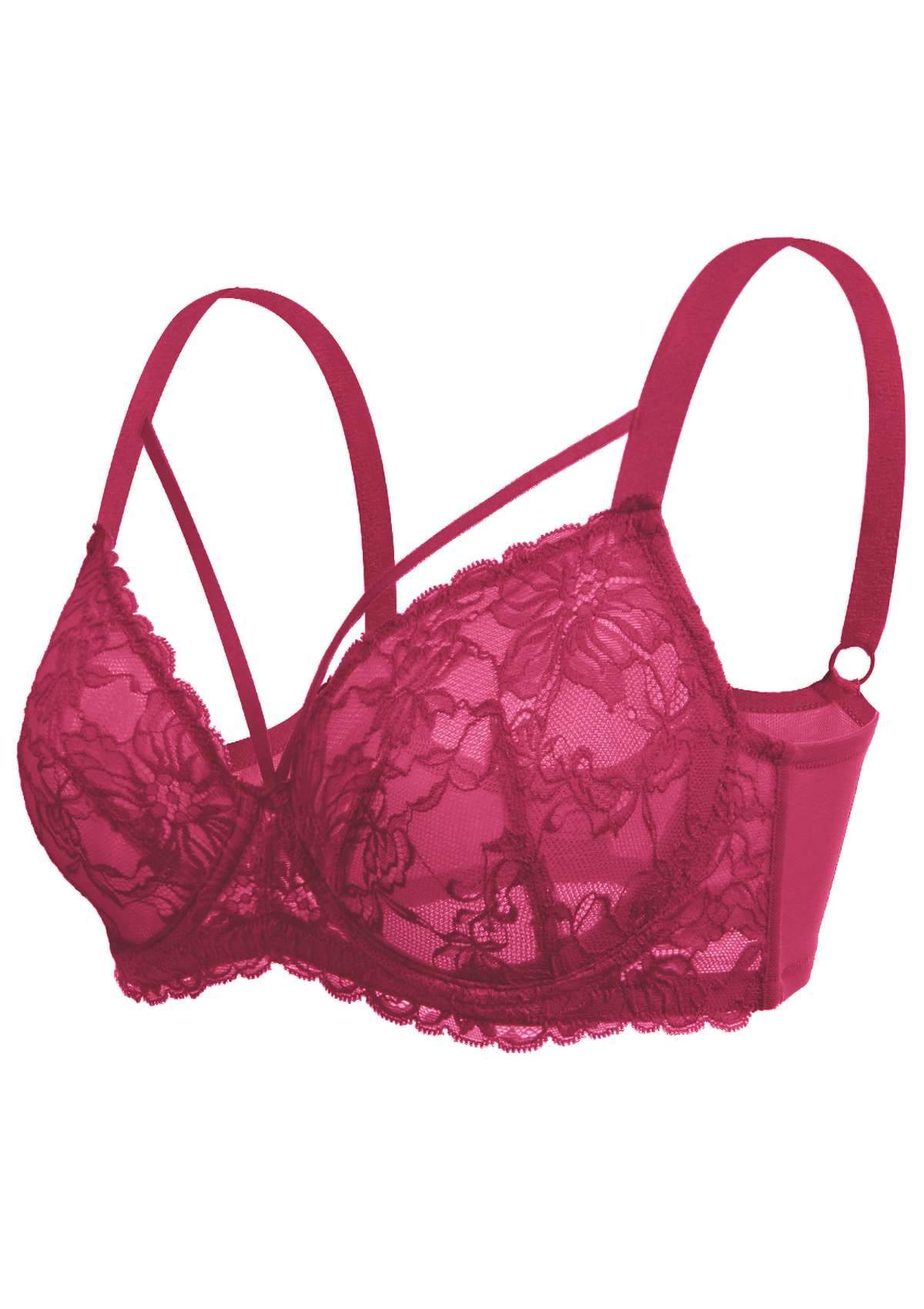 Pretty In Petals Black Unlined Strappy Lace Bra - HSIA