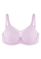 High-resolution 3D shot of the HSIA lavender unlined smoothing bra, emphasizing the breathable SmartCool moisture-wicking fabric system.