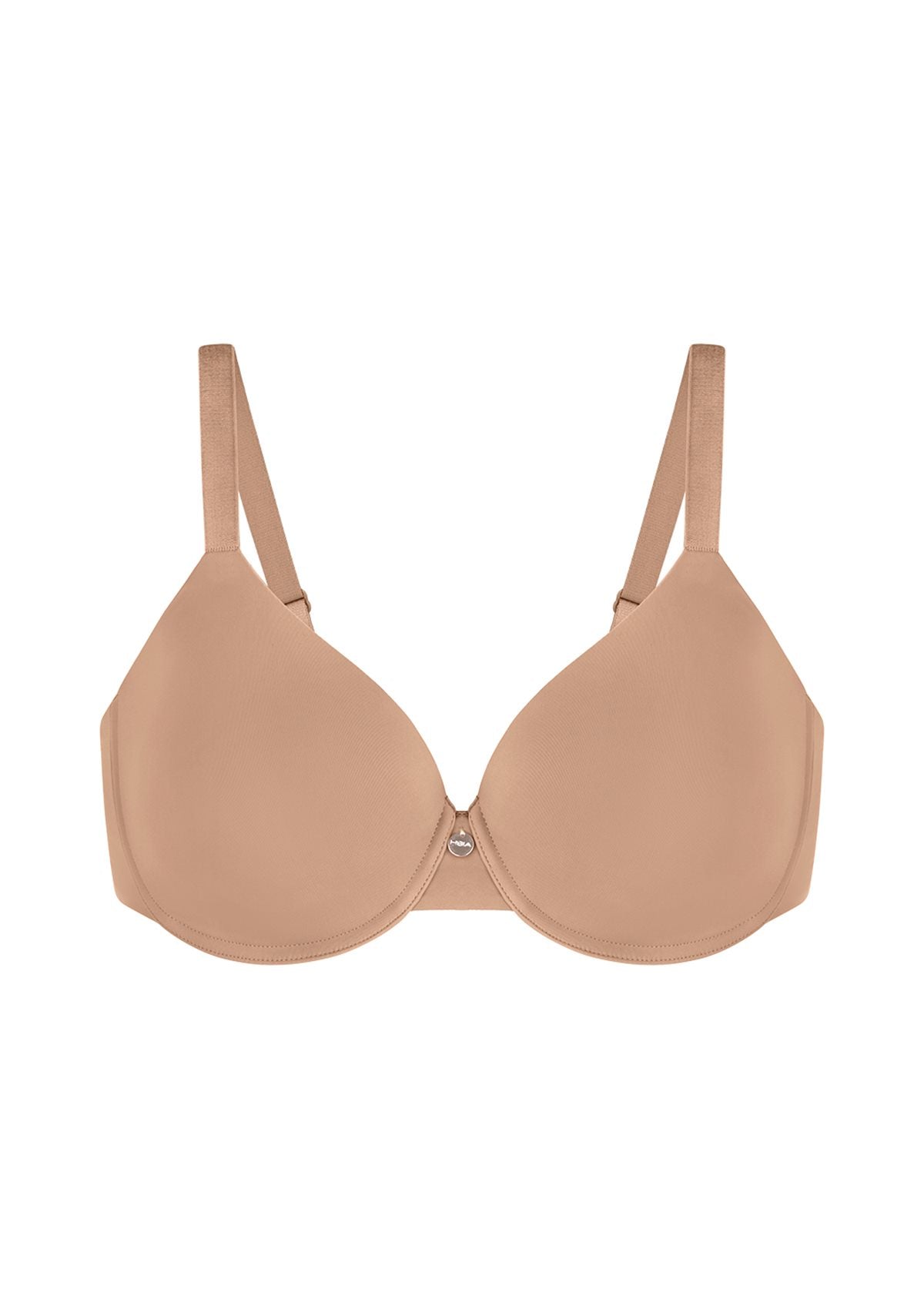 Studio product shot of the Dark Beige HSIA Mia full coverage minimizer bra, featuring the high-resilience 3-layer sponge and seamless bonded edges.