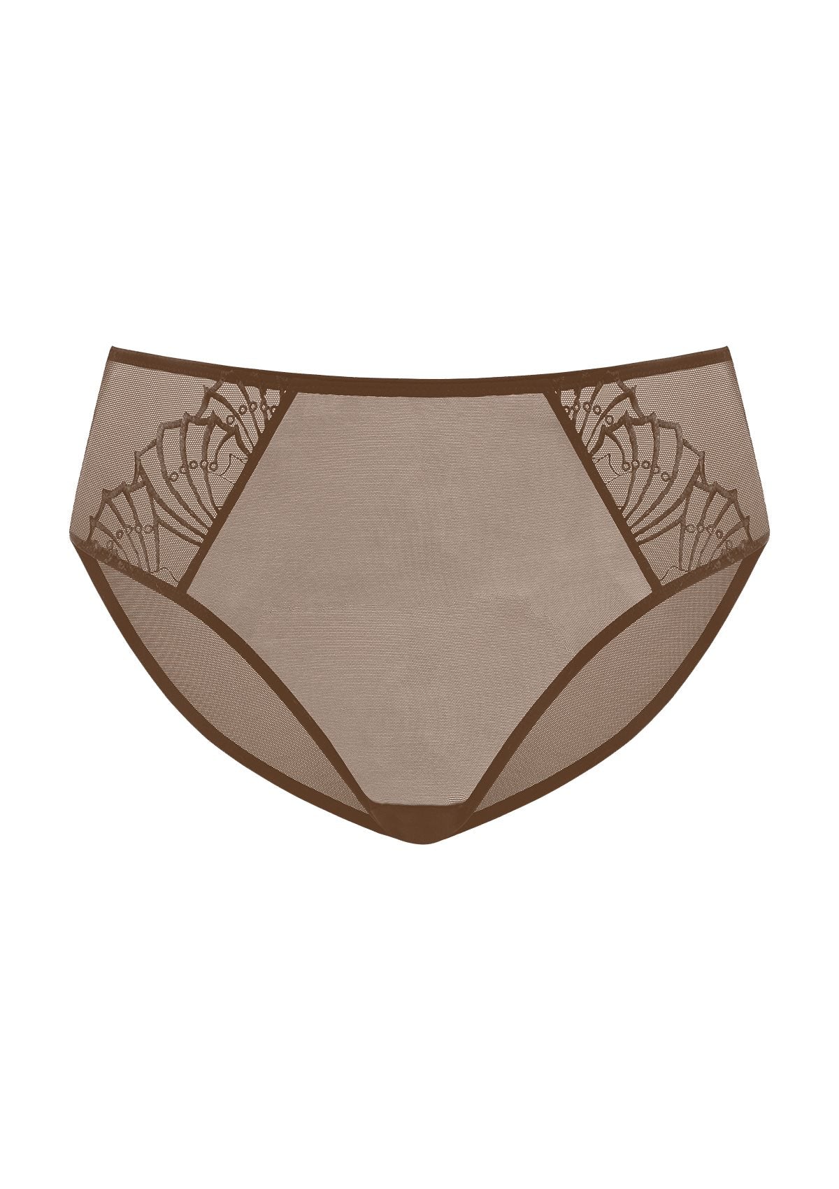 Crisp white background image of the Coffee Brown HSIA Pearl Shimmer matching panty, crafted with highly elastic mesh and a healthy cotton crotch for women who refuse to compromise.