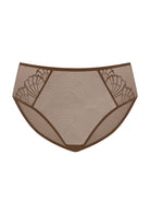 Crisp white background image of the Coffee Brown HSIA Pearl Shimmer matching panty, crafted with highly elastic mesh and a healthy cotton crotch for women who refuse to compromise.