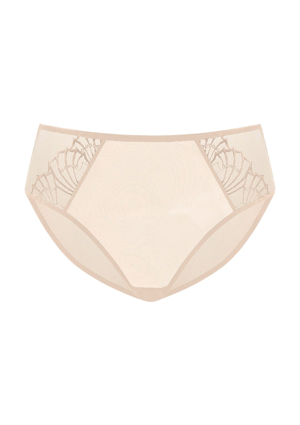 Isolated product image of the Light Beige HSIA Pearl Shimmer seamless panty, showcasing the exquisite radiant embroidery and skin-friendly stretch fabric.