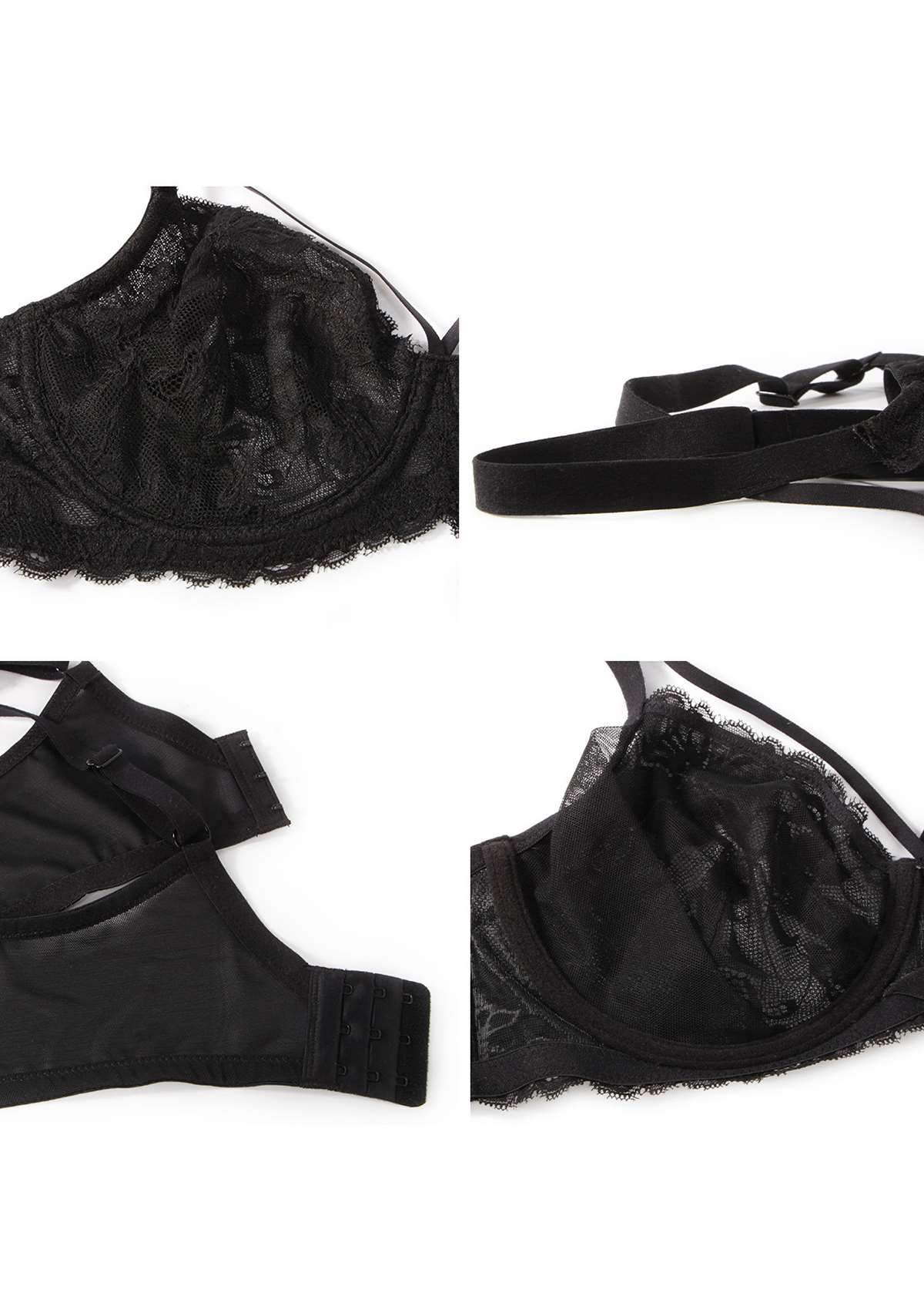 Pretty In Petals Black Unlined Strappy Lace Bra - HSIA