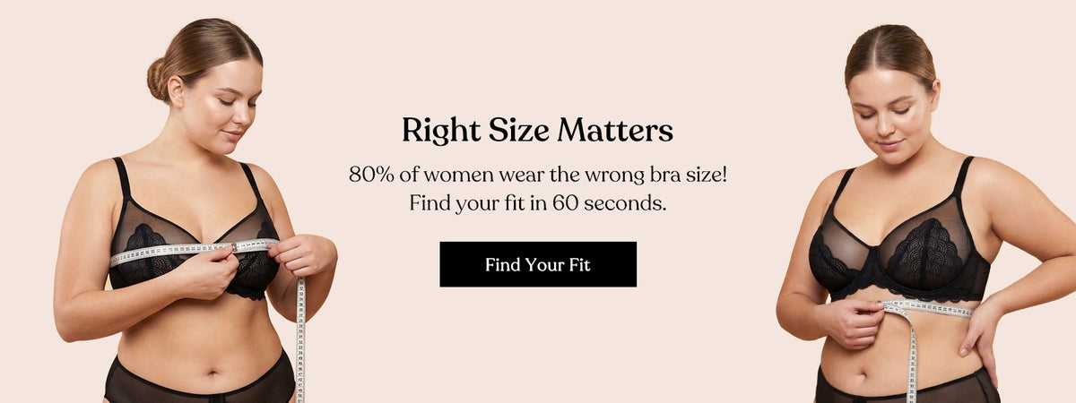 HSIA bra size guide banner: Right size matters. 80% of women wear the wrong bra size! Find your fit in 60 seconds.