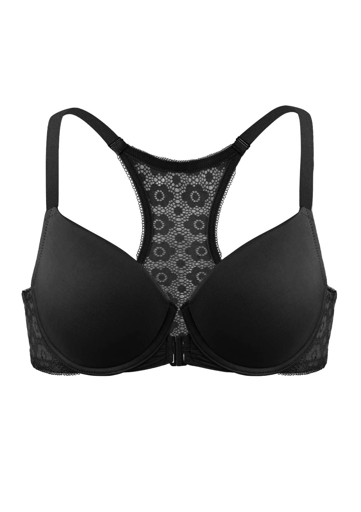 Serena Front-Close Lace-Back Black Underwire Bra - HSIA