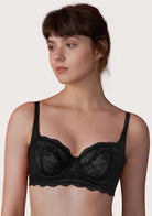 HSIA Floral Lace Unlined Bridal Black Balconette Bra Set - HSIA