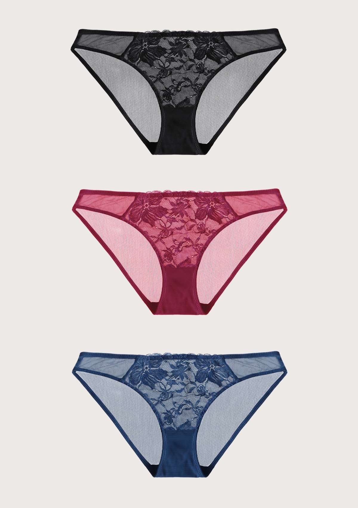 Pretty In Petals Breathable Sexy Lace Bikini Underwears 3 Pack - HSIA