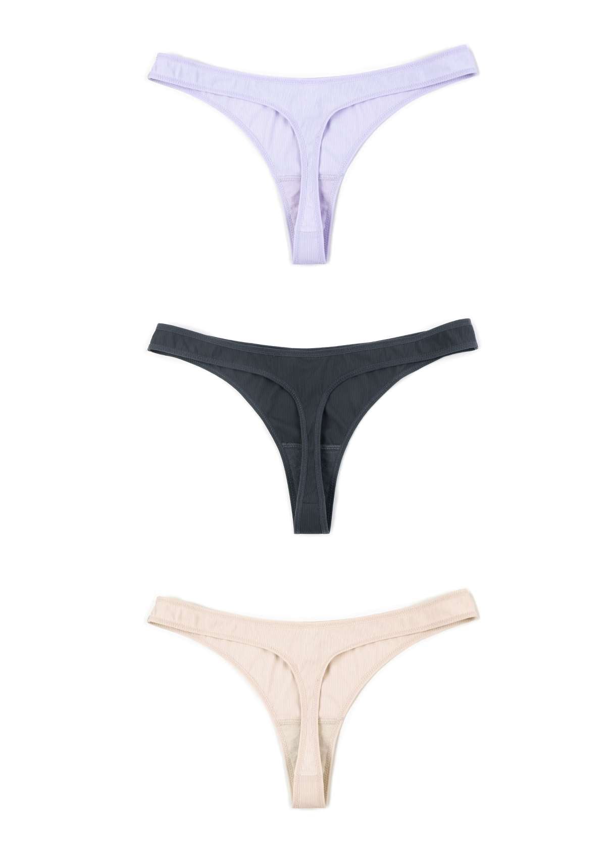 HSIA Ribbed Knit Cotton Thong Underwear 3 Pack - HSIA