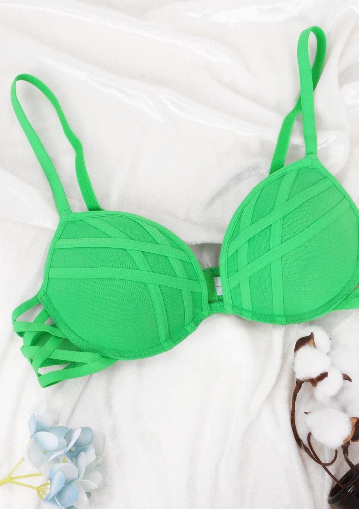 Cross Strap Green Padded Bra - HSIA