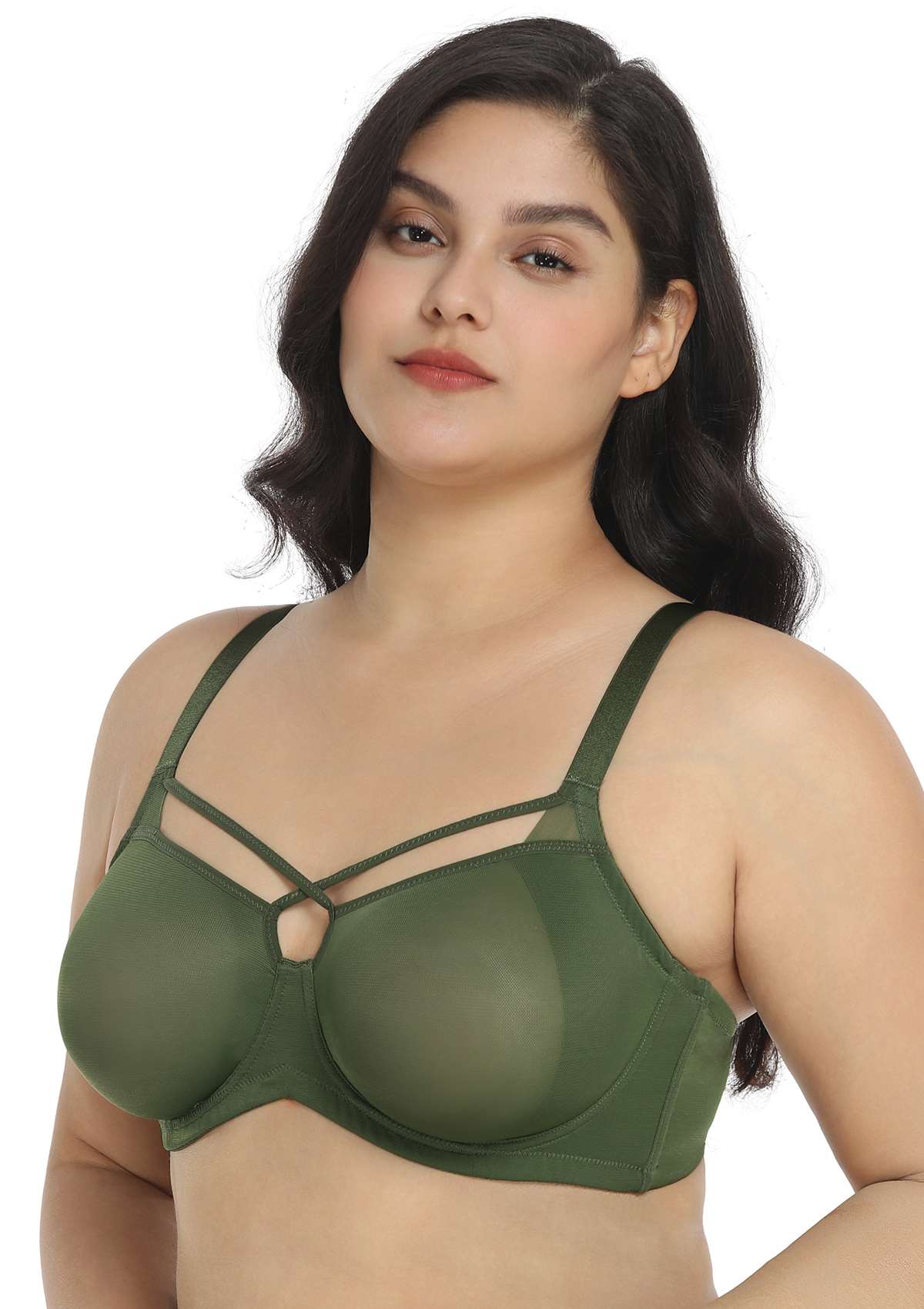 Billie Cross Front Strap Smooth Sheer Mesh Underwire Bra - HSIA