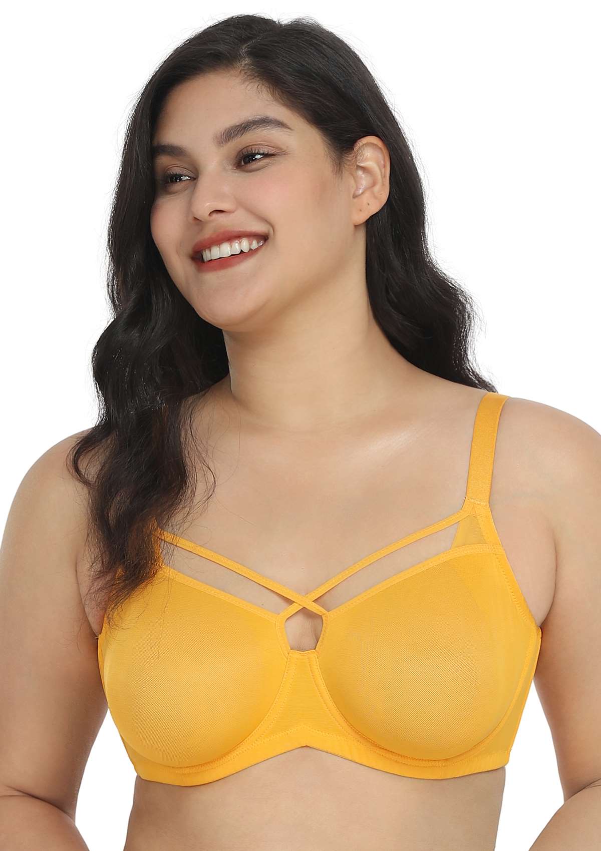 Billie Cross Front Strap Smooth Sheer Mesh Underwire Bra - HSIA