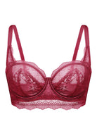 HSIA Floral Lace Unlined Bridal Burgundy Balconette Bra Set - HSIA