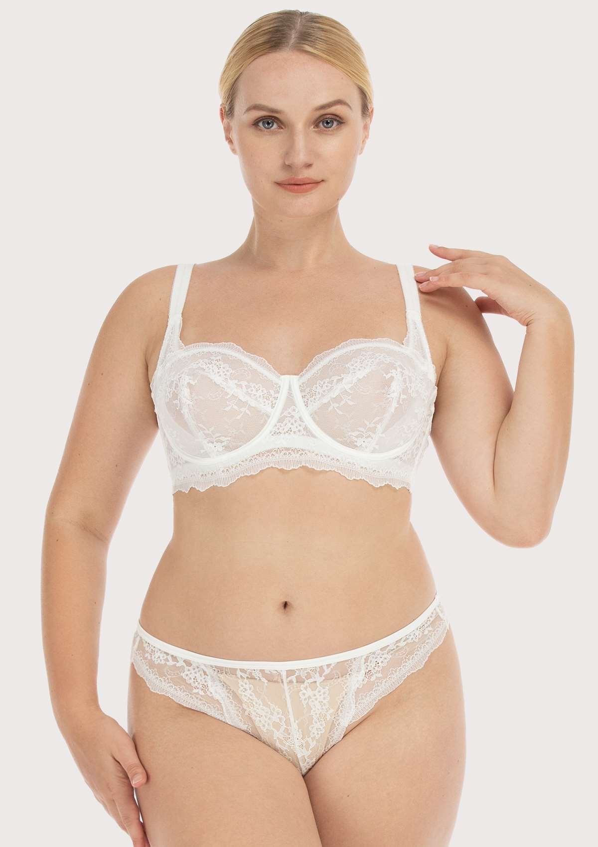HSIA Floral Lace Unlined Bridal White Balconette Bra Set - HSIA