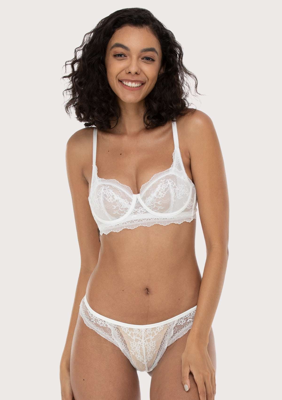 HSIA Floral Lace Unlined Bridal White Balconette Bra Set - HSIA