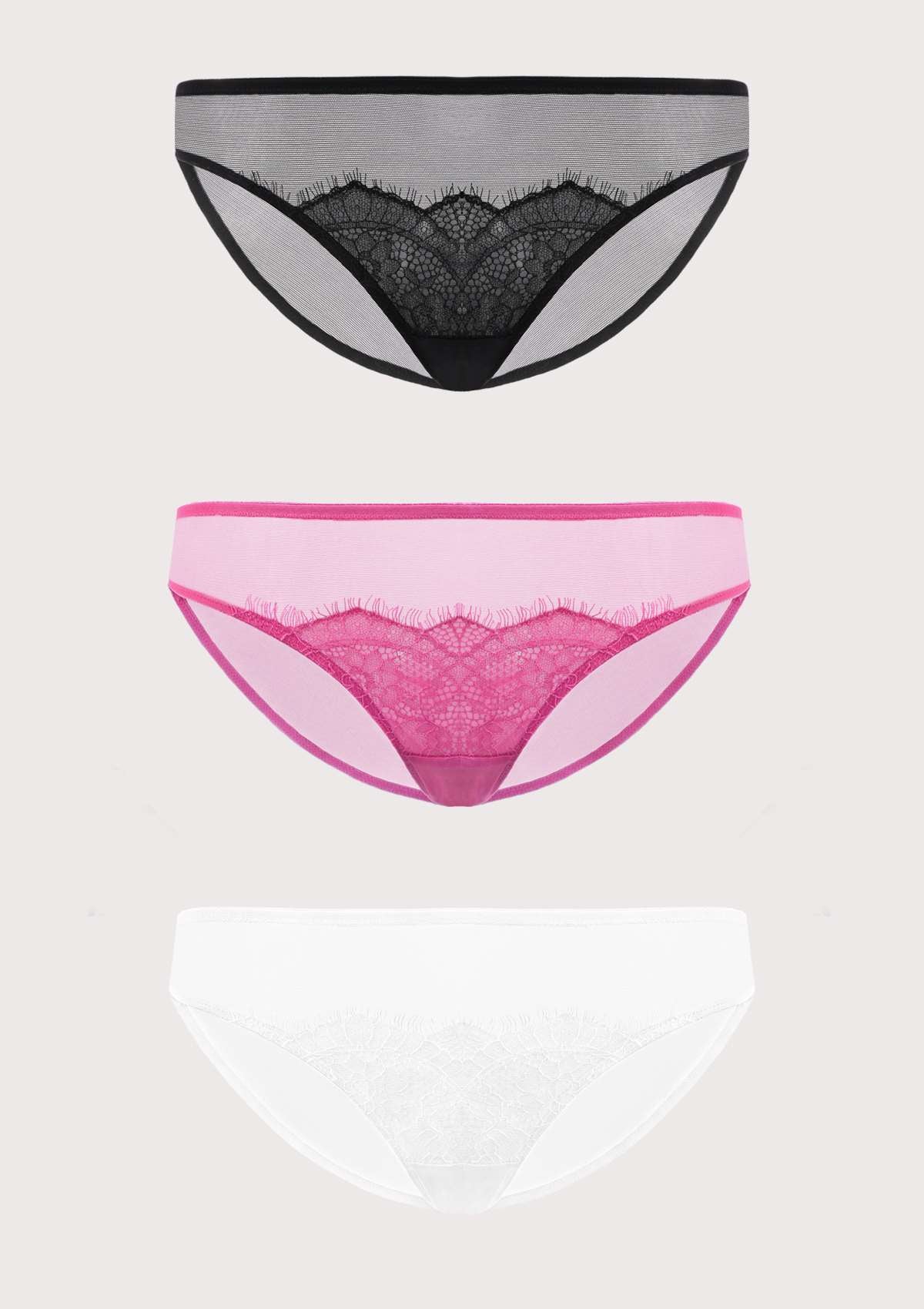 HSIA Mesh Eyelash Lace Bikini Panties 3 Pack - HSIA