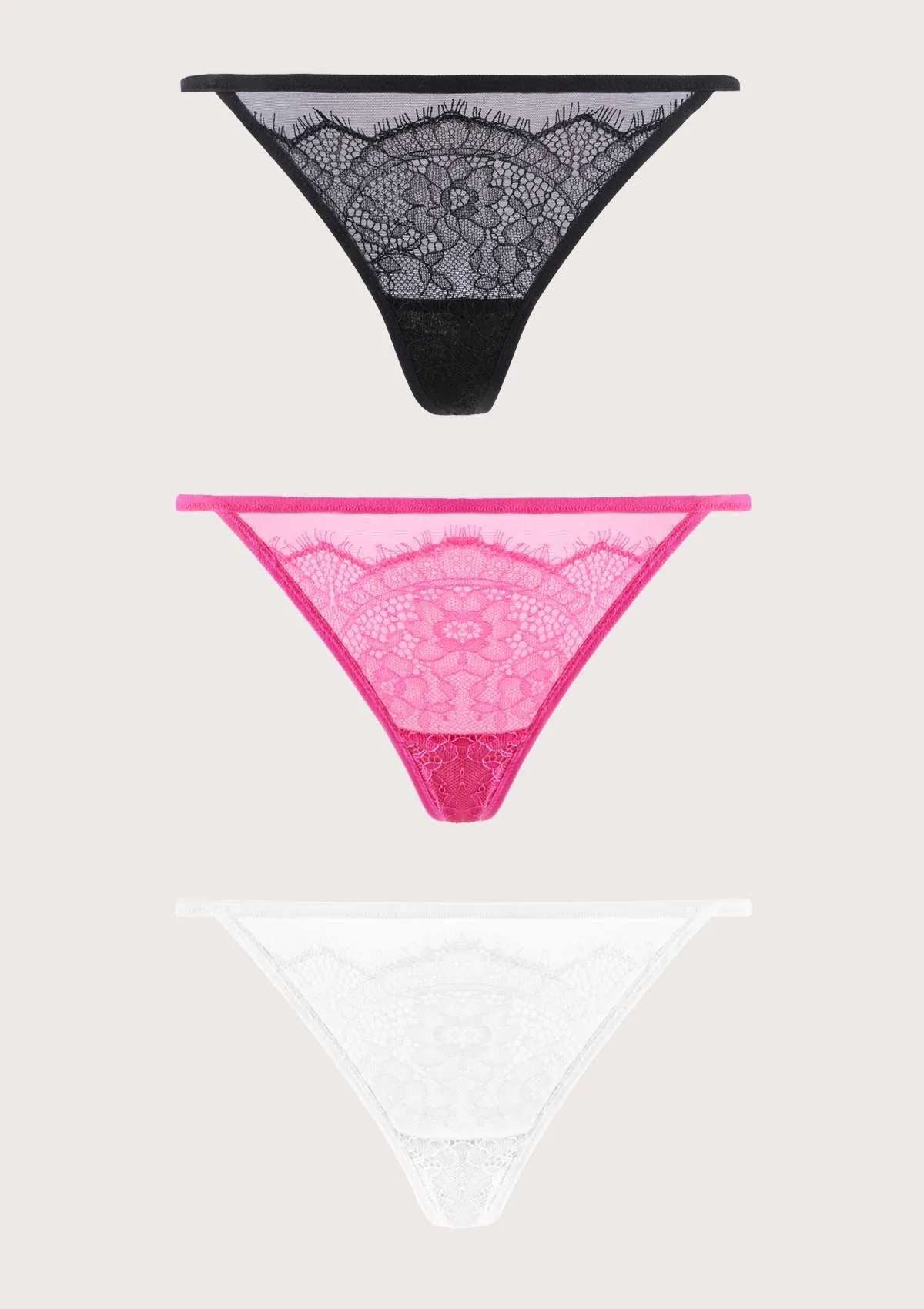 HSIA Mesh Eyelash Lace String Thongs 3 Pack - HSIA
